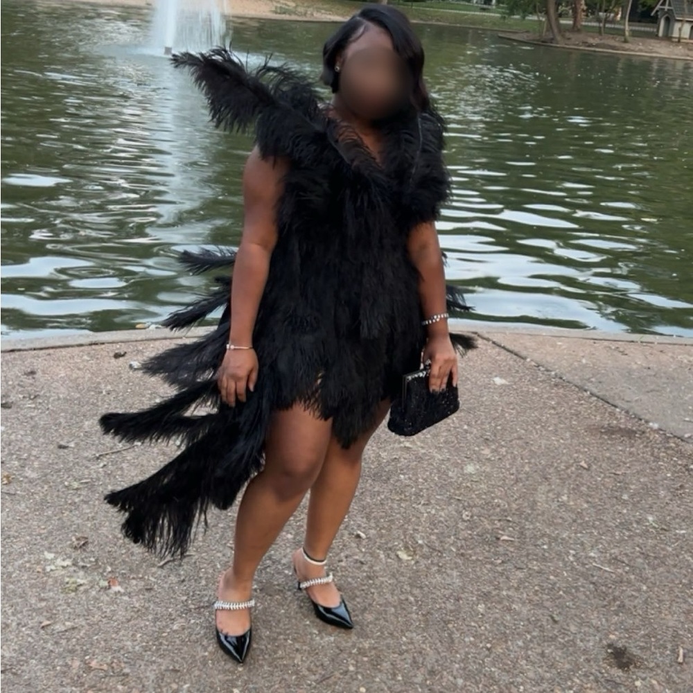 black ostrich feather dress
